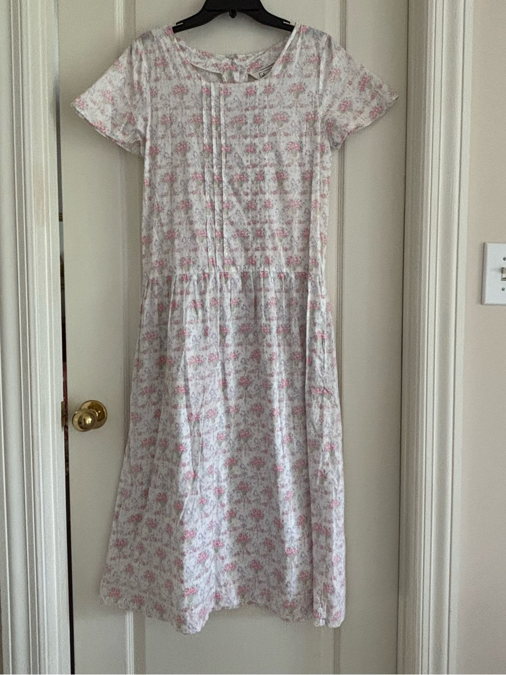 Vintage Alpenblick sz 4 pink white purple ditsy floral midi maxi dress cotton
